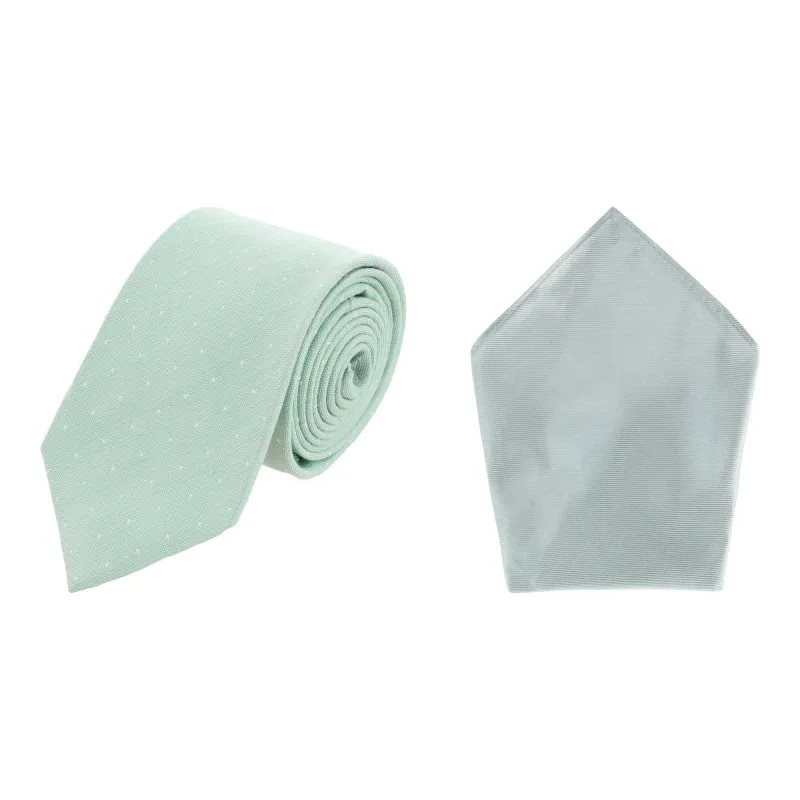 Churchill Chambray Polka Dot Necktie & Gatsby Silk Pocket Square Bundle made by Trafalgar