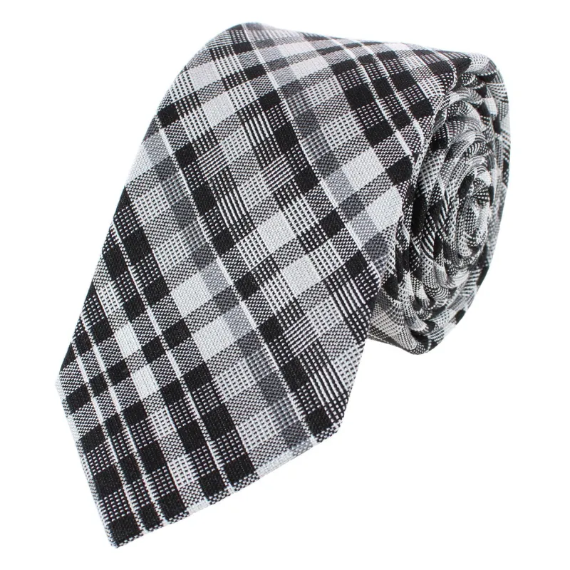Zeno Black and White Patterned Business Wool Blend Necktie made by Trafalgar