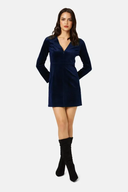 Corrie Bratter Returns Cord Mini Dress in Navy sold by Traffic People