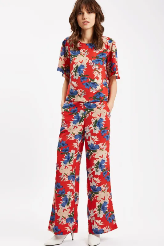 SING Floral Red Wide Leg Trousers sold by Traffic People