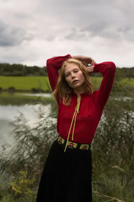 Felicity Floral Pleated Midi Skirt in Black and Green sold by Traffic People