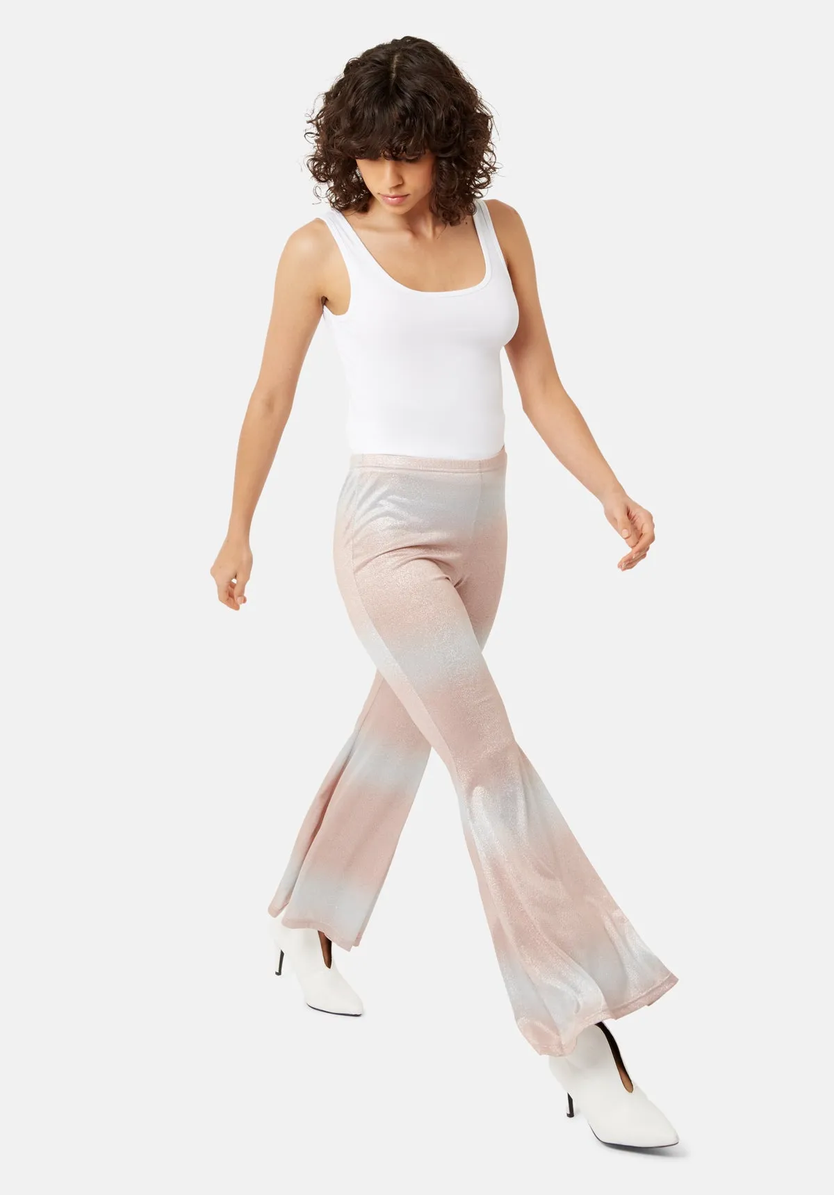 Flaunt and Flare Metallic Fitted Trouser in Pink and Silver sold by Traffic People