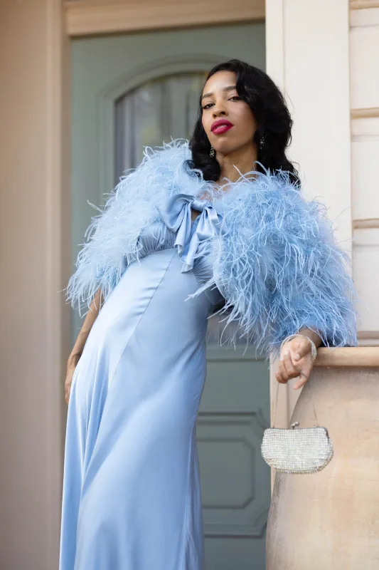 Ostrich Feather Bolero Jacket - Blue Fog sold by Trashy Diva