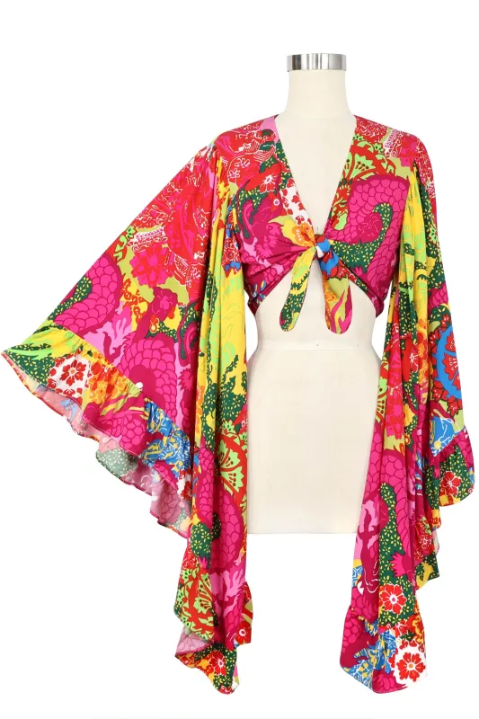 Butterfly Sleeve Tie Top - Psychedelic Dragons - SALE sold by Trashy Diva
