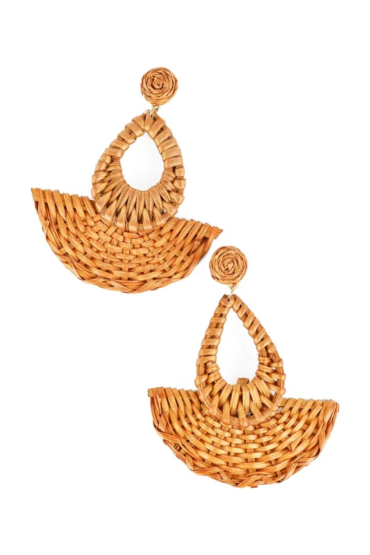 Raffia & Rattan Fan Shape Earrings sold by Trashy Diva