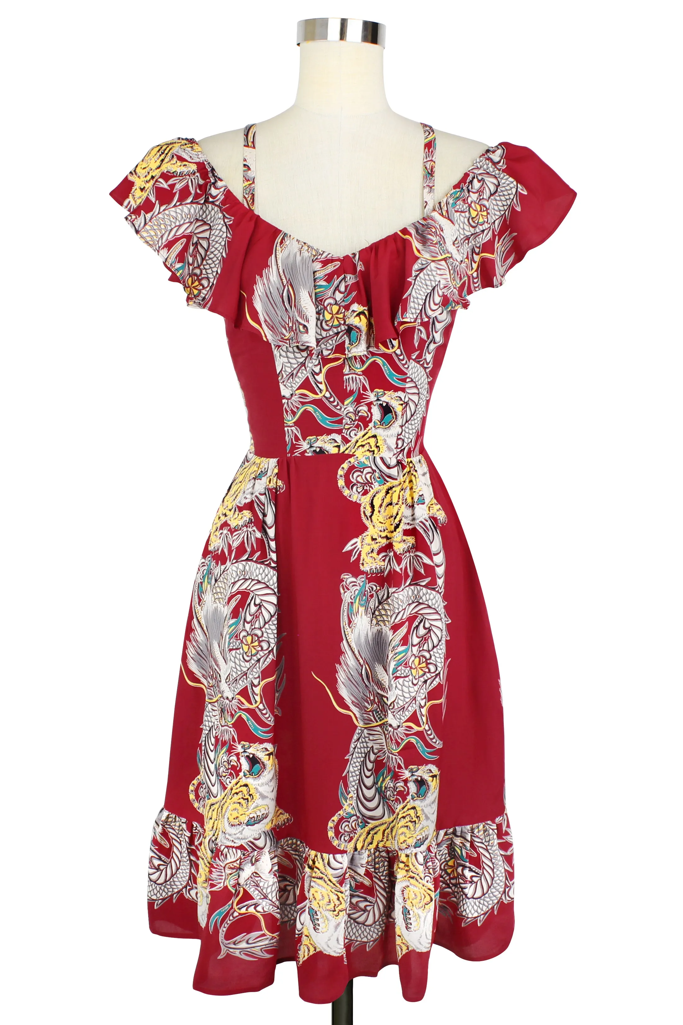 Hollywood Ruffle Dress - Dragons & Tigers - Final Sale sold by Trashy Diva