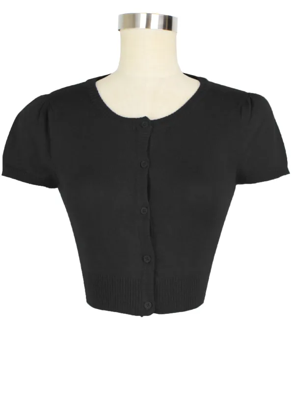Black Cropped Button Up Cardigan sold by Trashy Diva