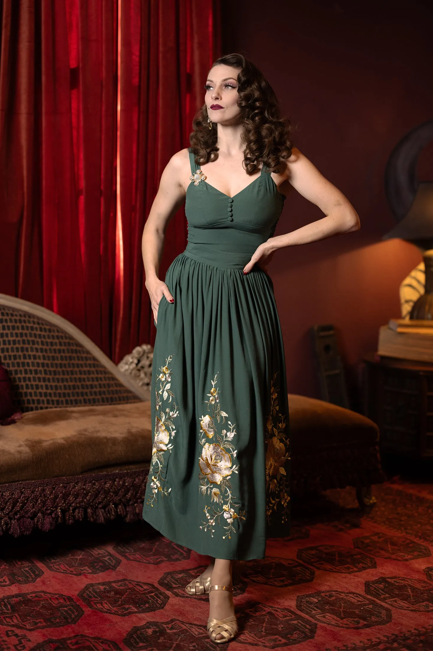 Embroidered Midi Skirt - Light Hunter Green sold by Trashy Diva product image thumbnail 3