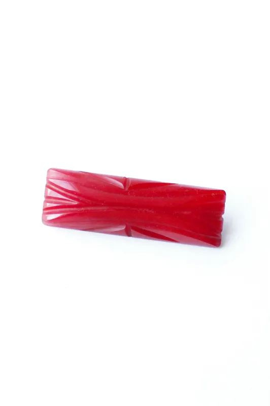 Red Carved Bakelite Bar Pin sold by Trashy Diva