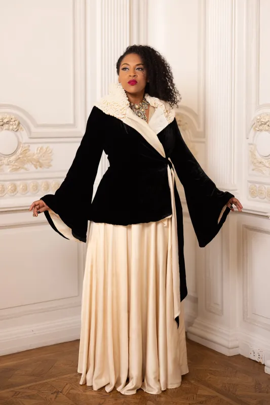 Garbo Coat - Black and Ivory Velvet made by Trashy Diva