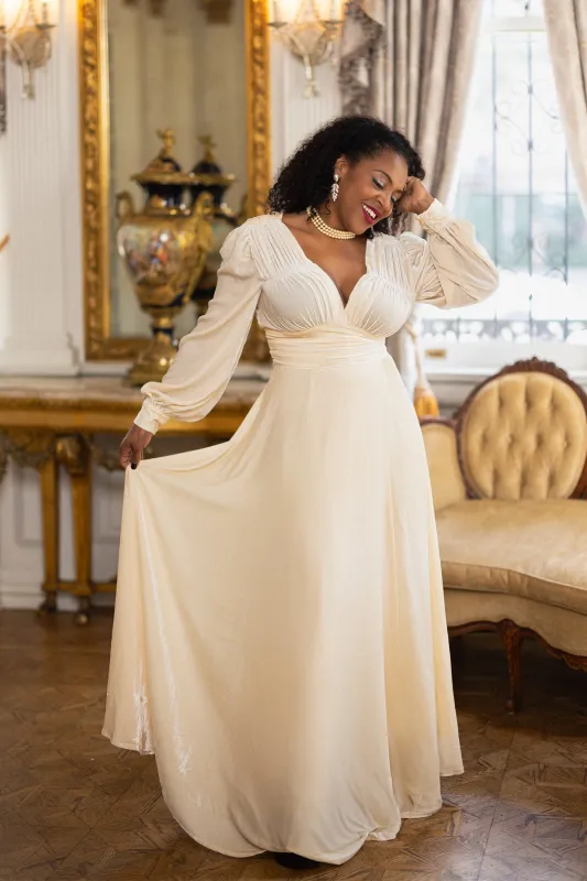1940s Long Sleeve Gown - Ivory Velvet sold by Trashy Diva