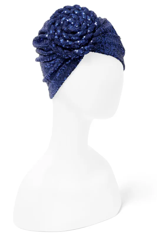 Sequin Rosette Turban - Royal Blue sold by Trashy Diva