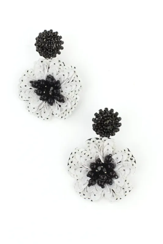 Black and White Sequin Flower Drop Earrings sold by Trashy Diva