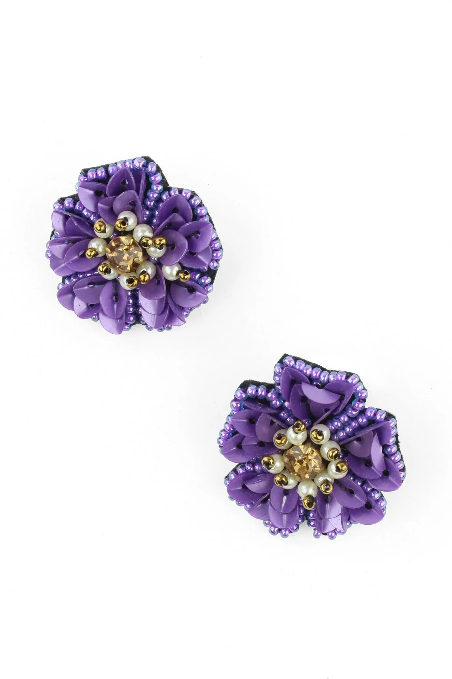 Sequin Beaded Purple Flower Earrings sold by Trashy Diva