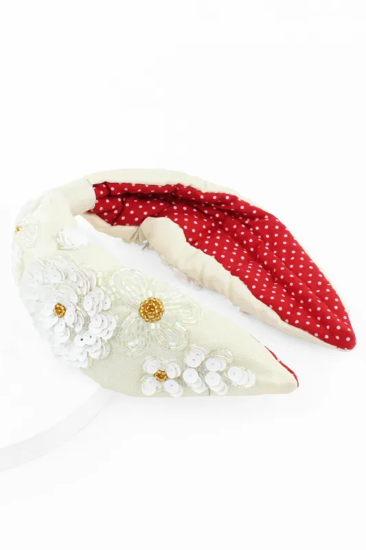 White Sequin Beaded Floral Headband - Final Sale sold by Trashy Diva