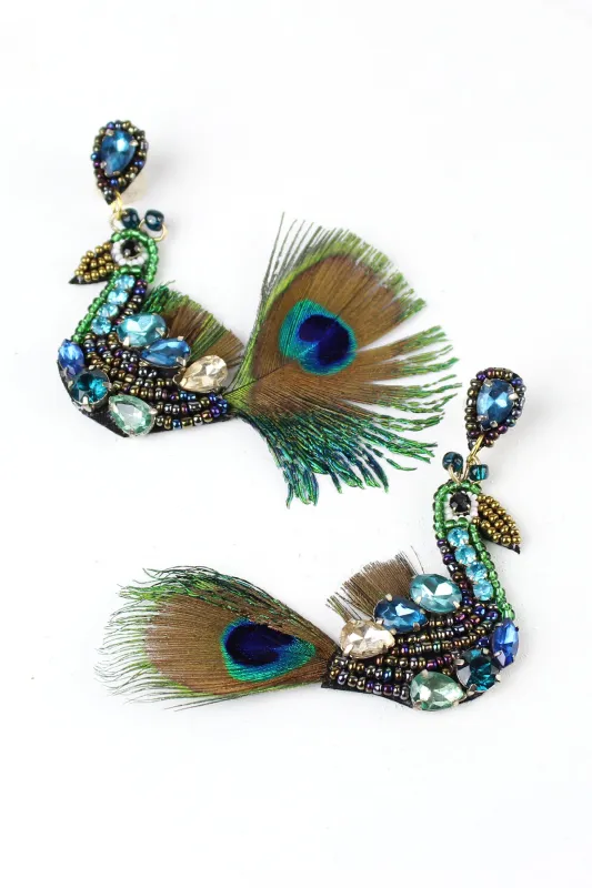 Beaded Jeweled Peacock Earrings sold by Trashy Diva