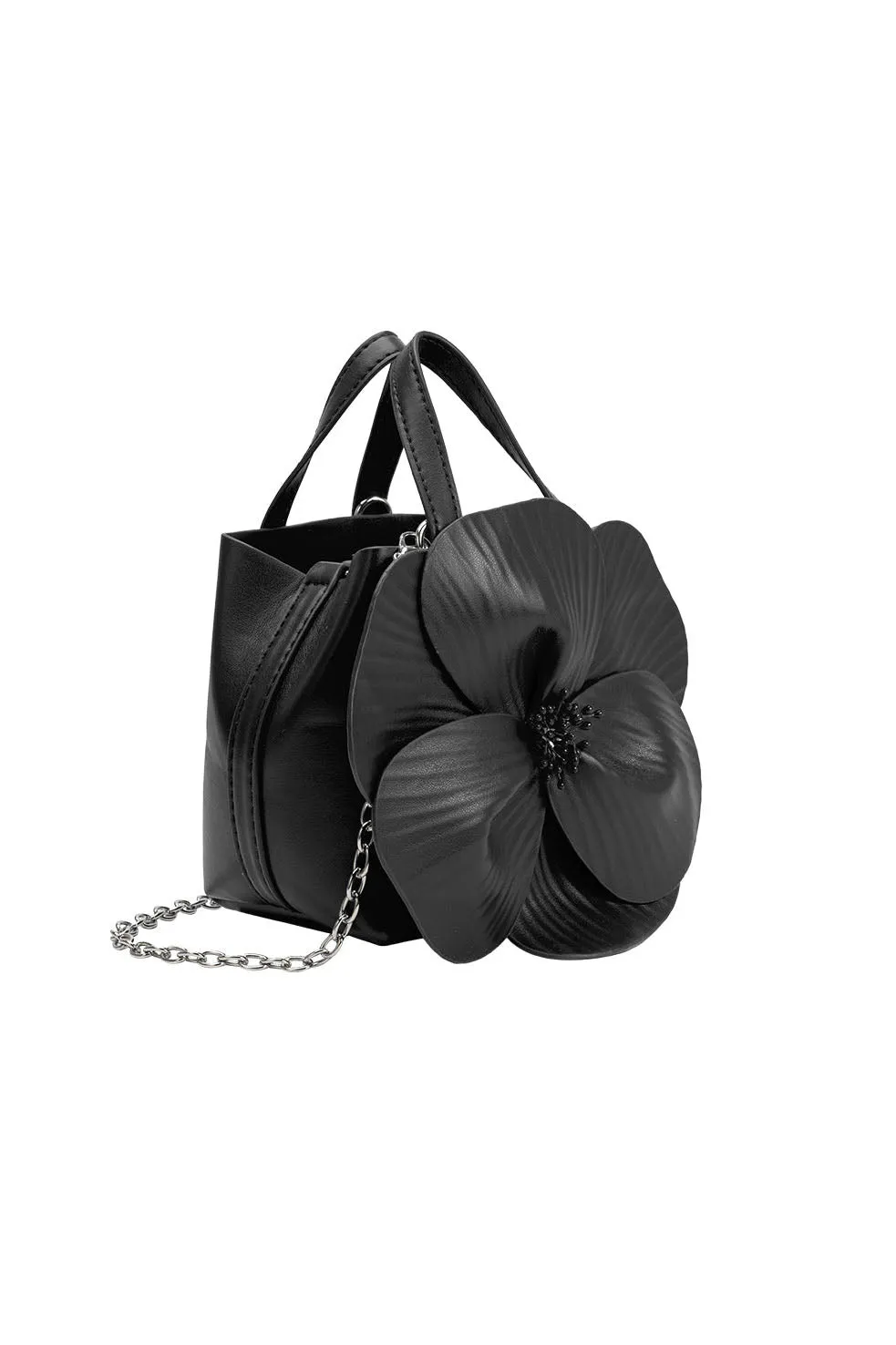 Melie Bianco Monroe Flower Vegan Leather Black Handbag sold by Trashy Diva product image thumbnail 2
