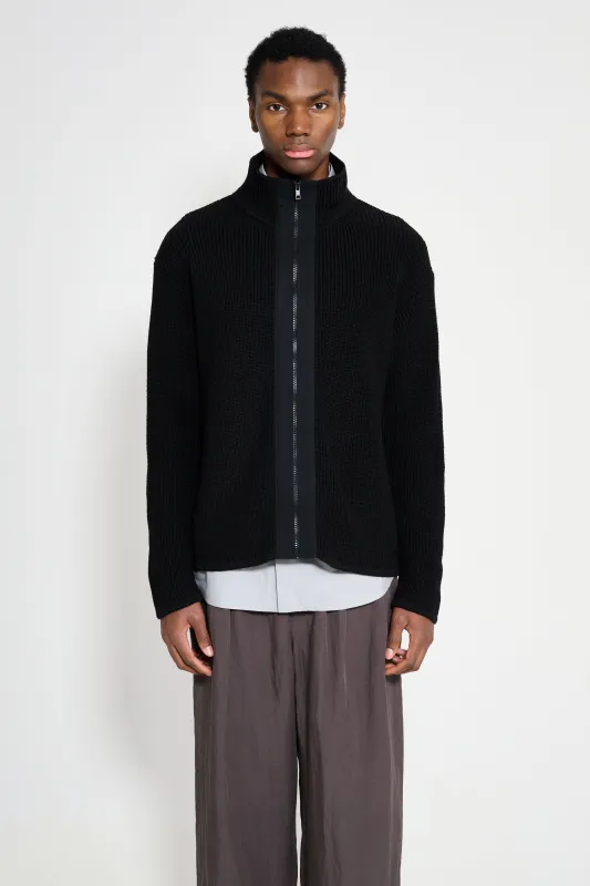 Margaret Howell Zip Through Cardigan Dry Wool Black sold by Tres Bien