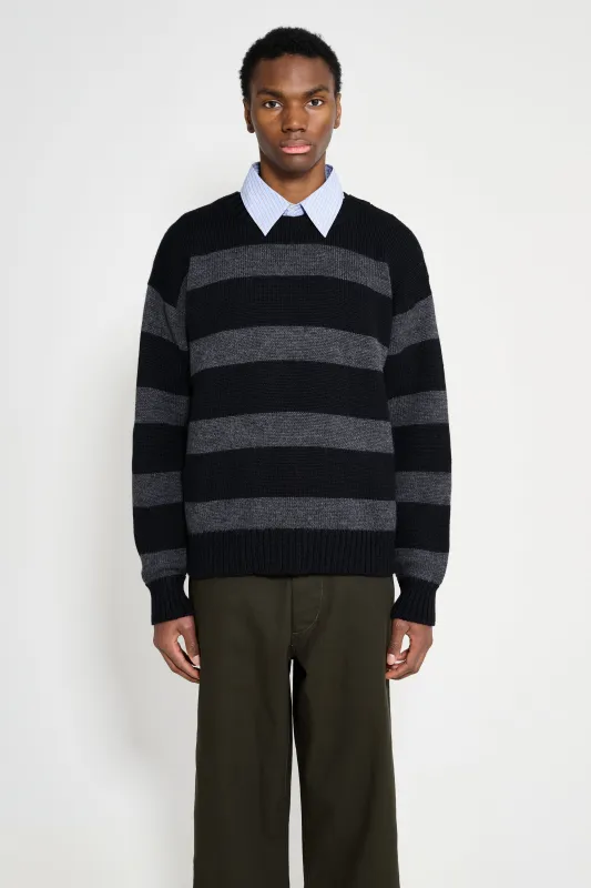 Margaret Howell MHL Graphic Striped Crew Black / Charcoal sold by Tres Bien