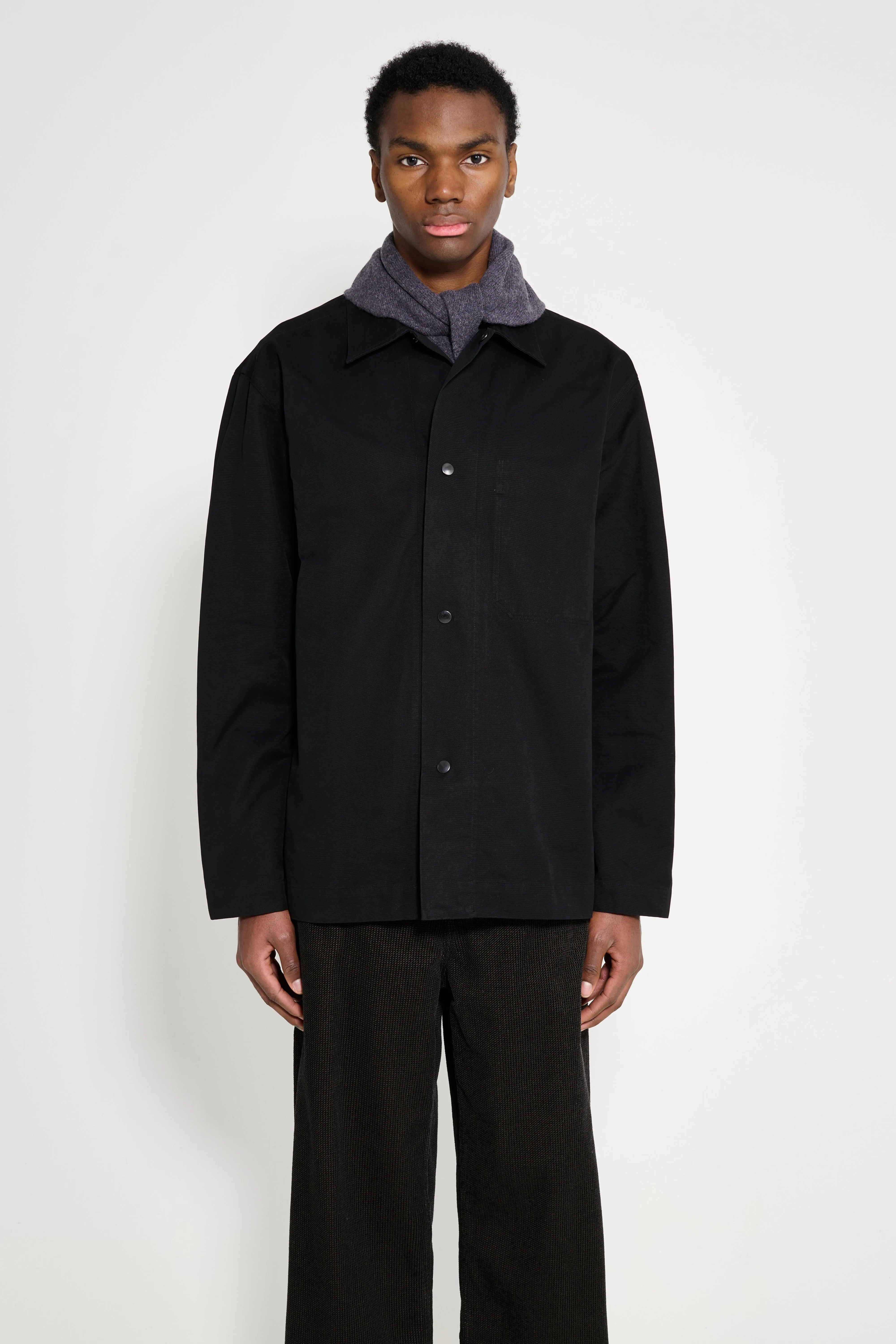 Margaret Howell MHL Chore Shirt Double Twisted Cotton Canvas Black sold by Tres Bien