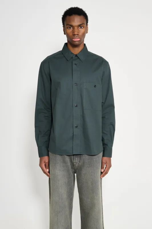 Margaret Howell MHL Overall Shirt Lightweight Brushed Cotton Algae sold by Tres Bien