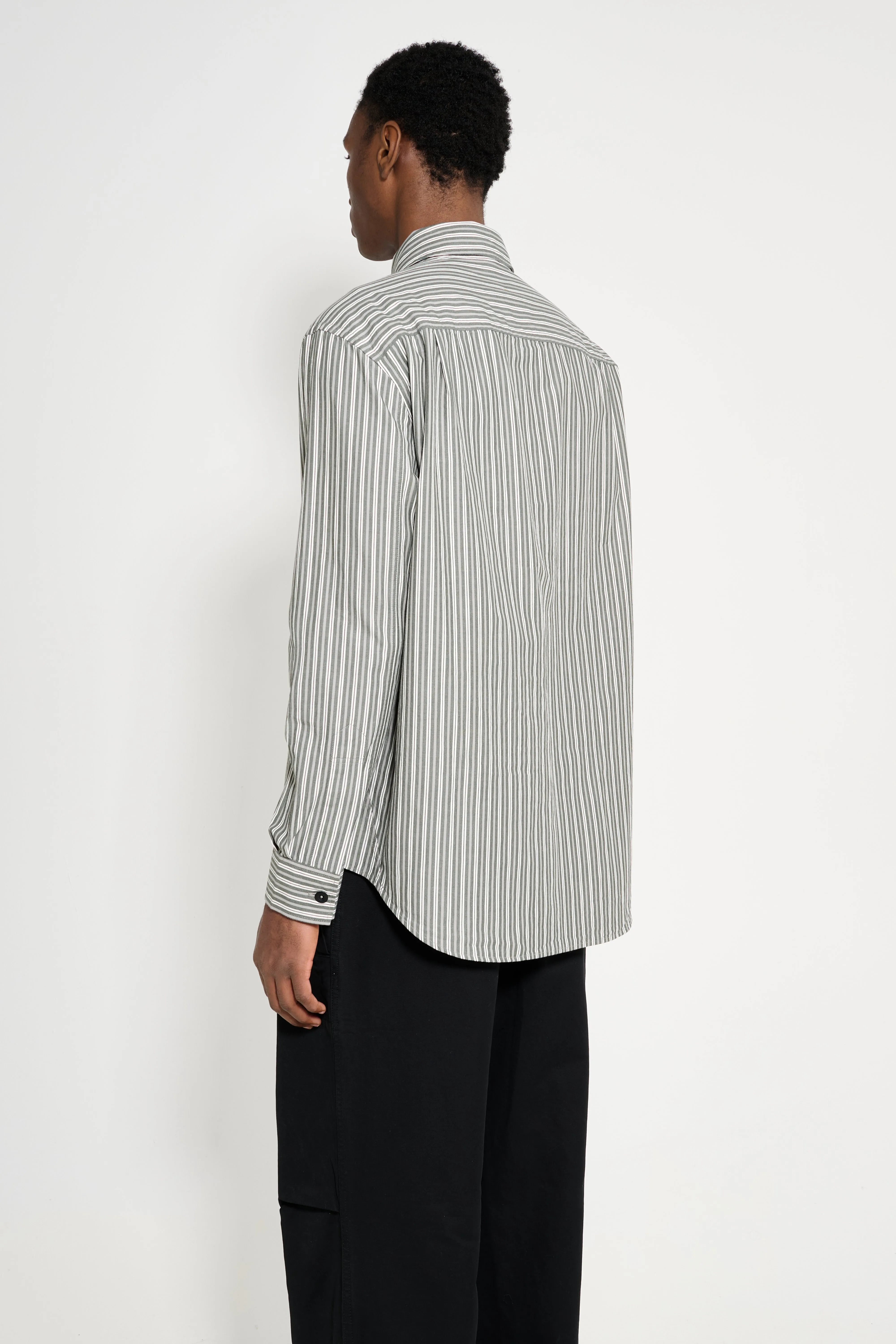 Margaret Howell MHL Basic Shirt Two Tone Cotton Stripe Forest / Grey sold by Tres Bien product image thumbnail 3