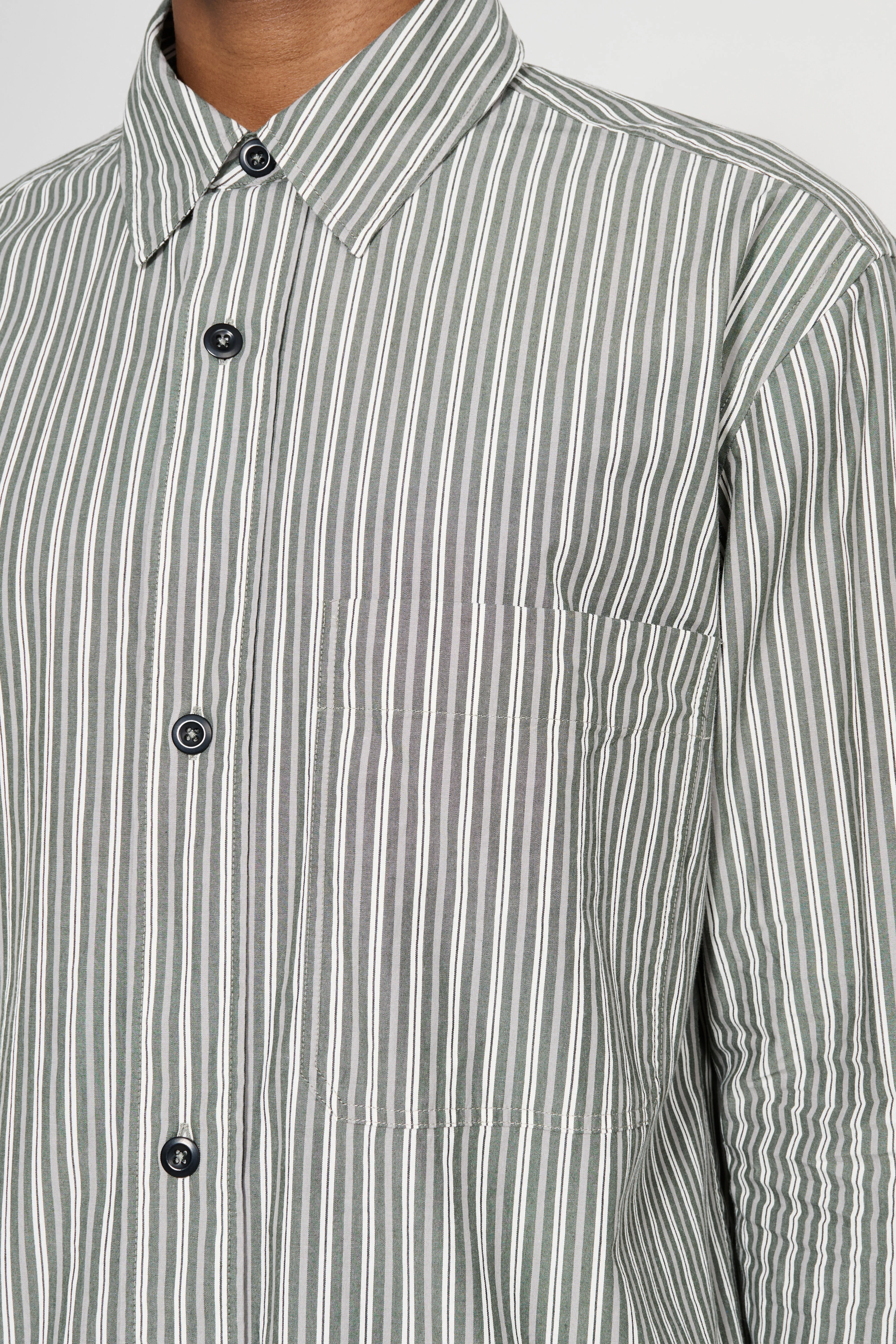 Margaret Howell MHL Basic Shirt Two Tone Cotton Stripe Forest / Grey sold by Tres Bien product image thumbnail 5