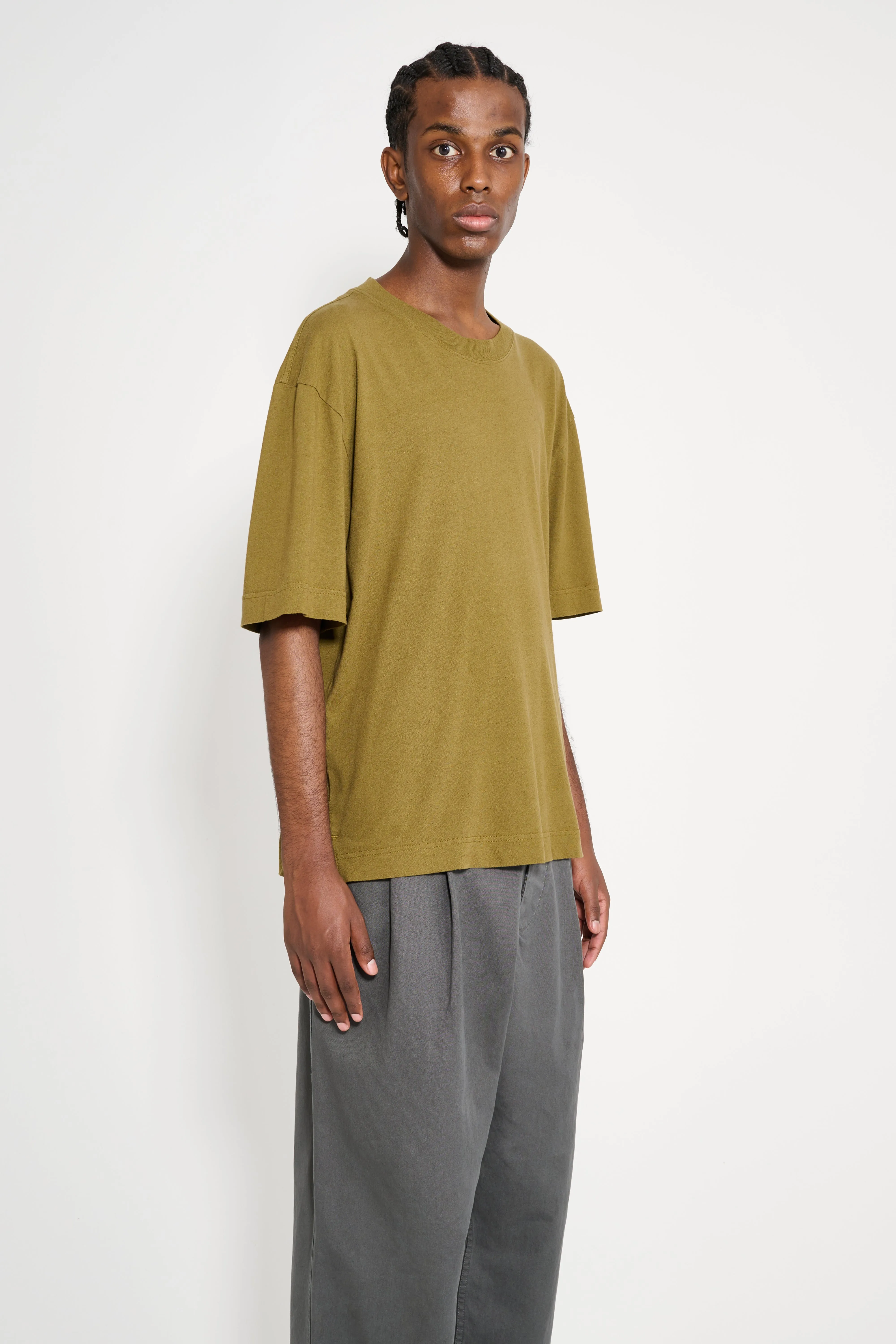 Margaret Howell MHL Simple T-shirt Organic Cotton Linen Jersey Moss sold by Tres Bien product image thumbnail 4