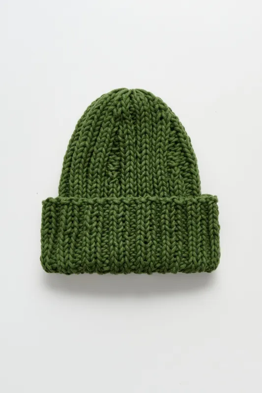Auralee Wool Cashmere Felted Hand Knit Beanie Olive sold by Tres Bien