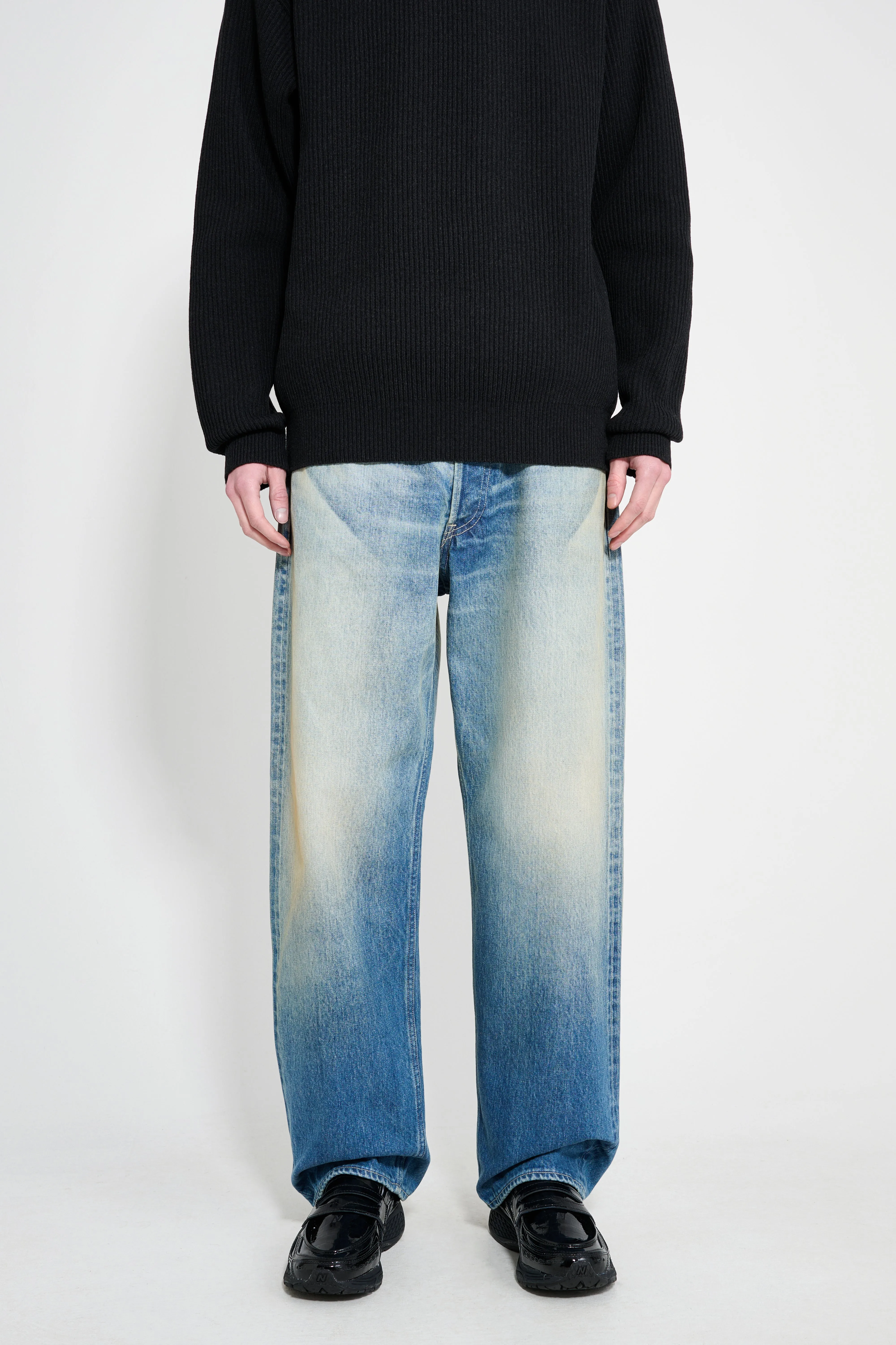 Auralee Selvedge Faded Heavy Denim Wide Pants Faded Indigo sold by Tres Bien
