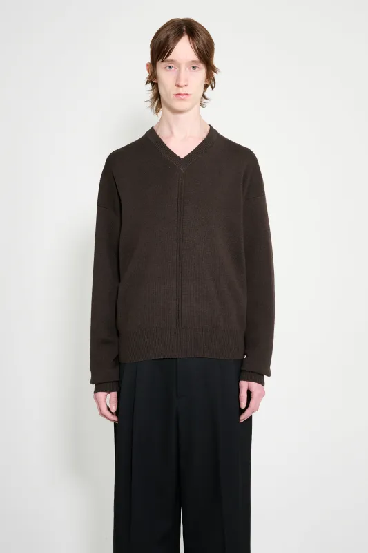 Lemaire V Neck Sweater Dark Cacao sold by Tres Bien