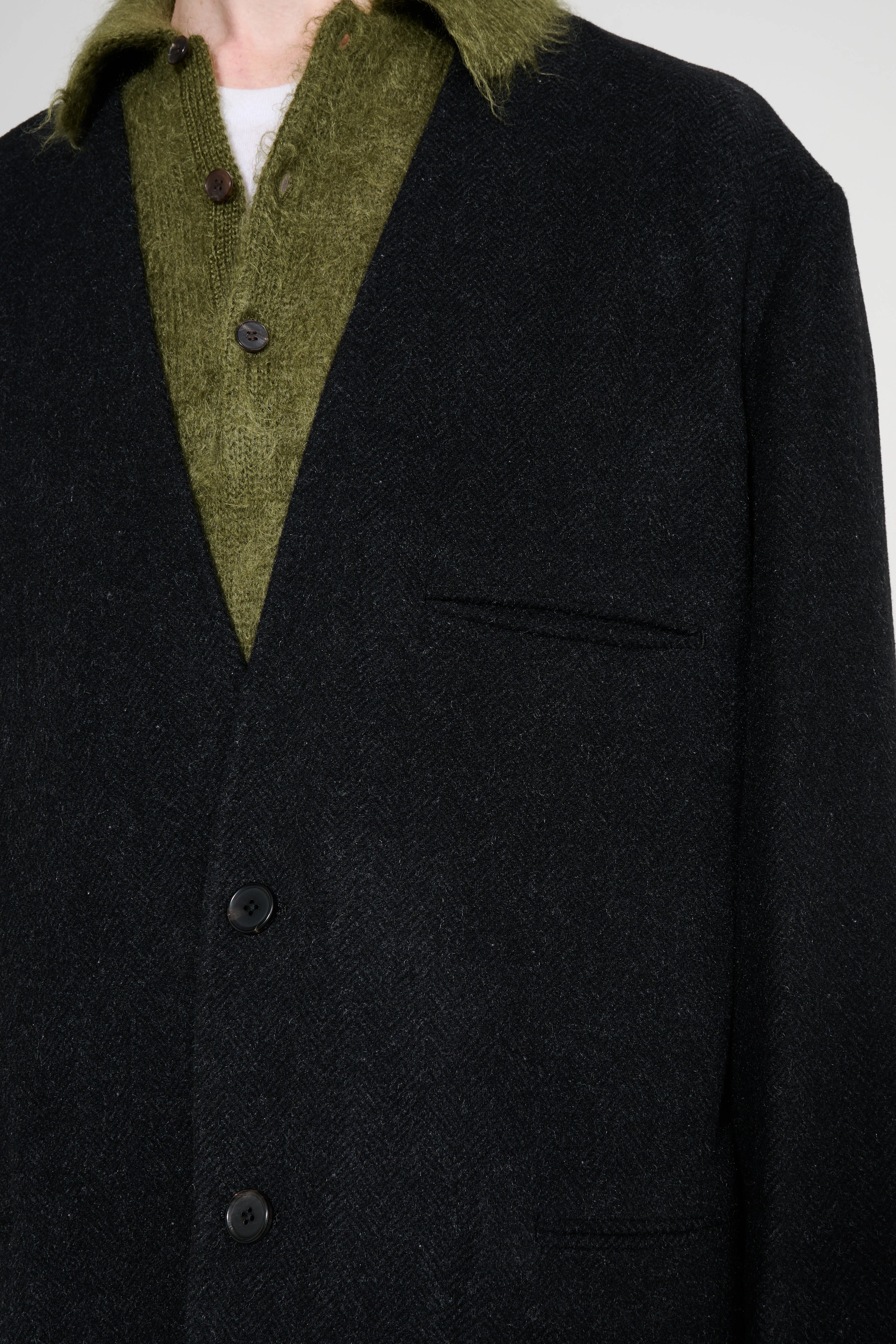 A.PRESSE Silk Cashmere Tweed Collarless Jacket Charcoal sold by Tres Bien product image thumbnail 5