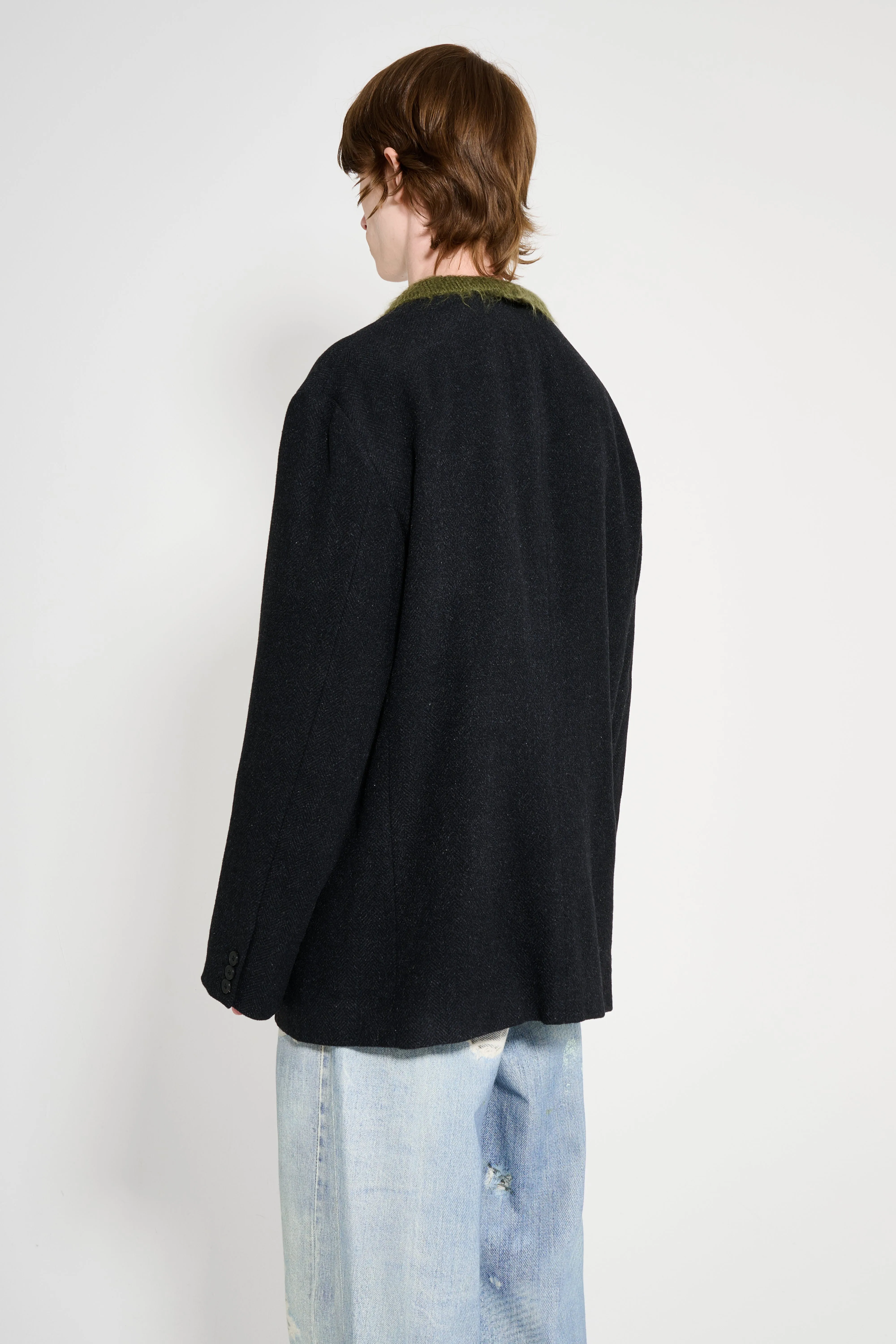 A.PRESSE Silk Cashmere Tweed Collarless Jacket Charcoal sold by Tres Bien product image thumbnail 3