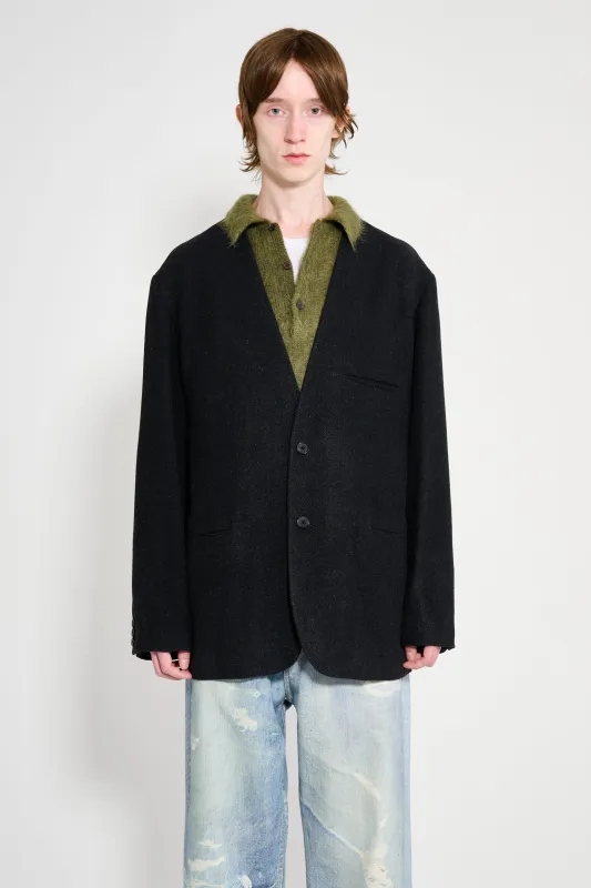 A.PRESSE Silk Cashmere Tweed Collarless Jacket Charcoal made by A.PRESSE