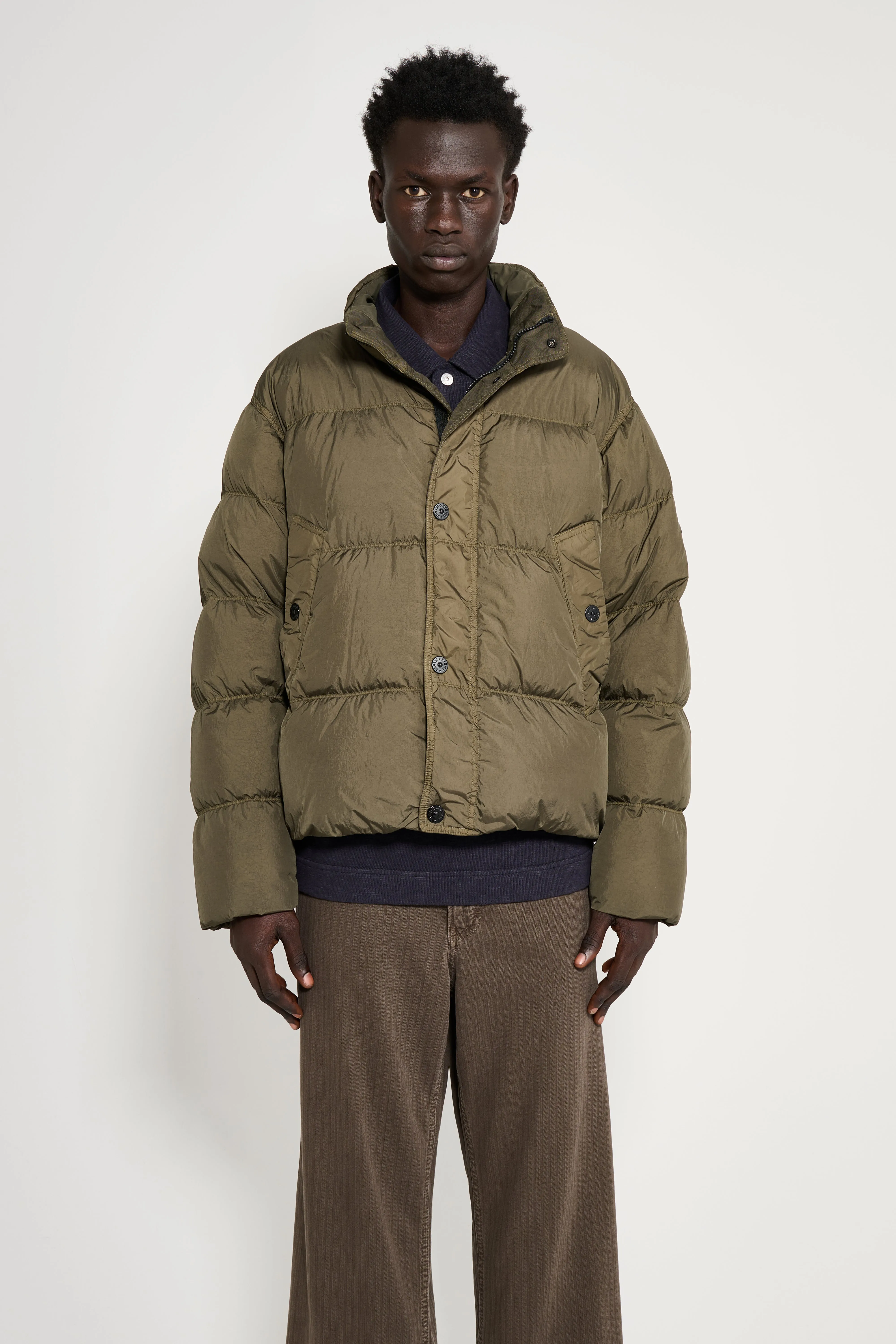 Stone Island Crinkle Reps NY Down Jacket Military Green sold by Tres Bien