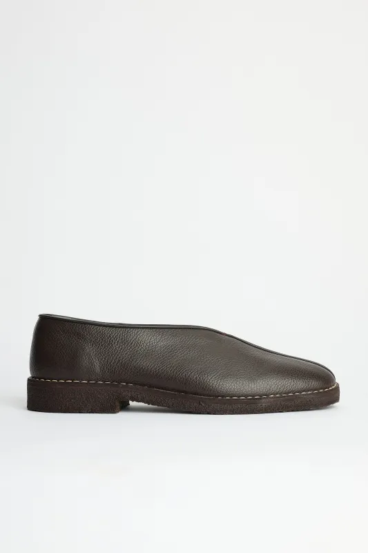 Lemaire Piped Crepe Slippers Dark Brown sold by Tres Bien