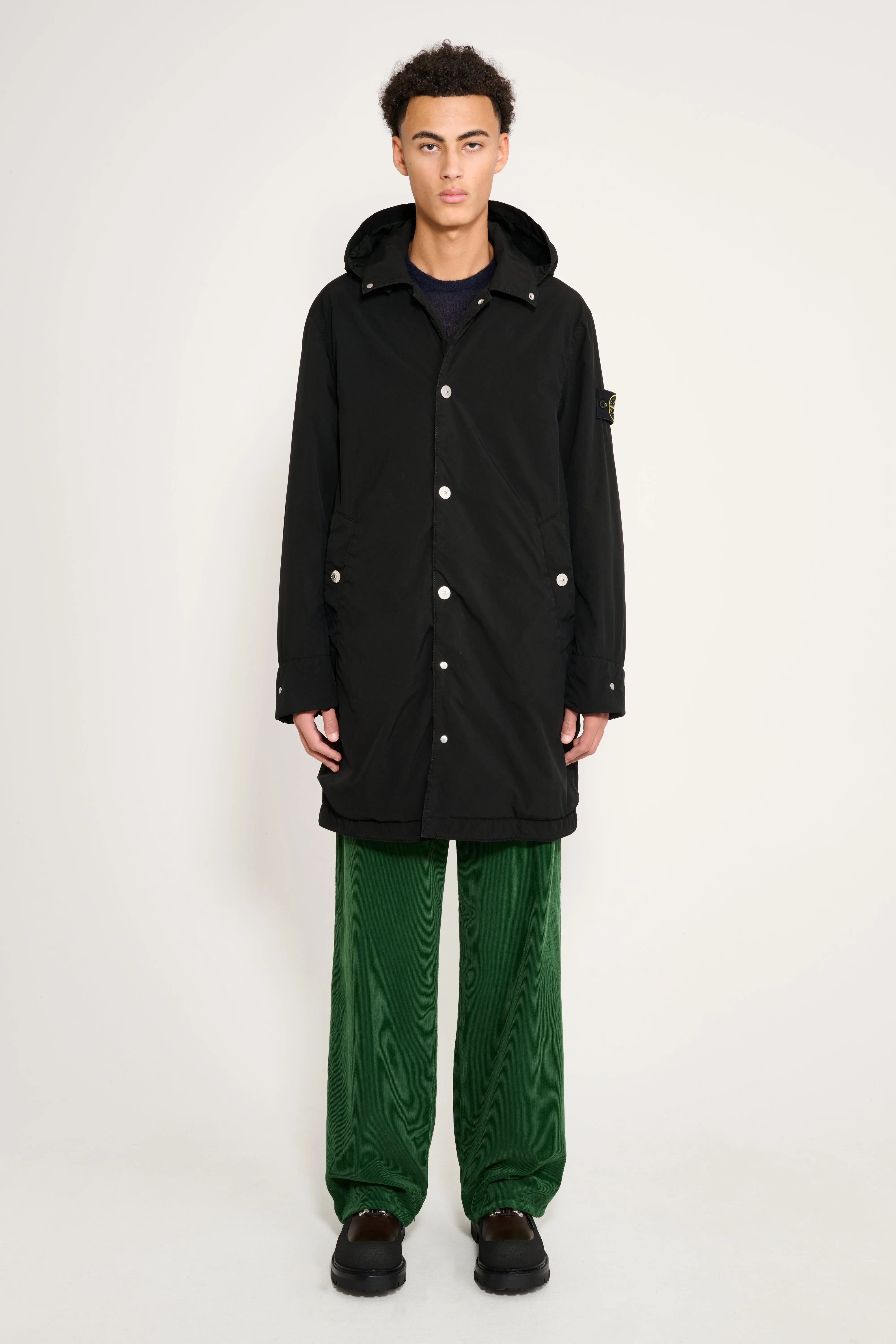 Stone Island Hooded Long Coat Compact Touch Poly-TC Black sold by Tres Bien