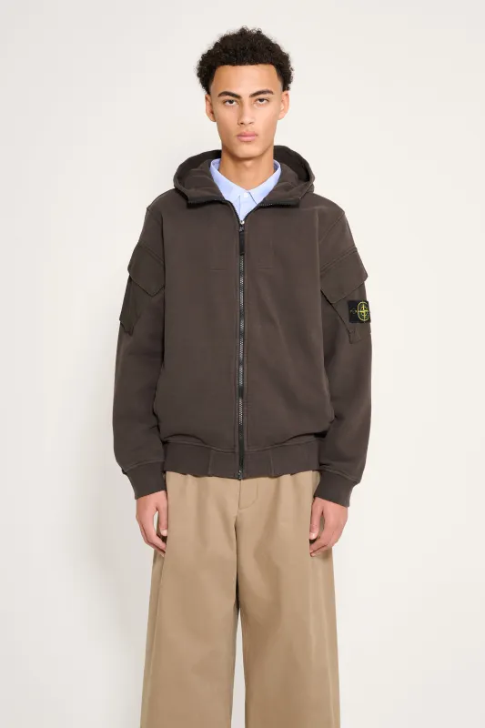 Stone Island Brushed Fleece Zip-Up Hooded Sweatshirt Grey sold by Tres Bien