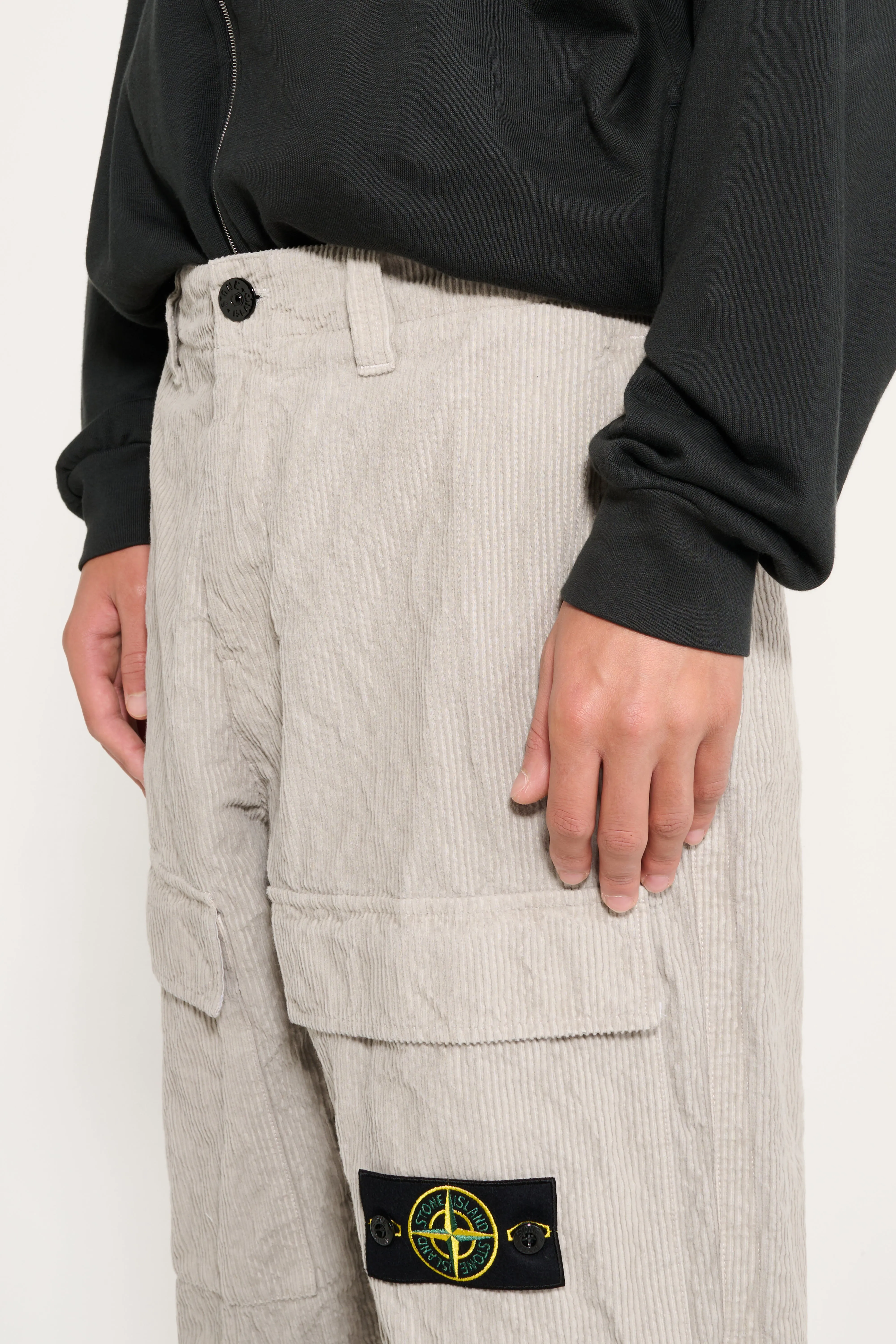 Stone Island Wrinkled Corduroy 500-TC Cargo Trousers Pearl Grey sold by Tres Bien product image thumbnail 4