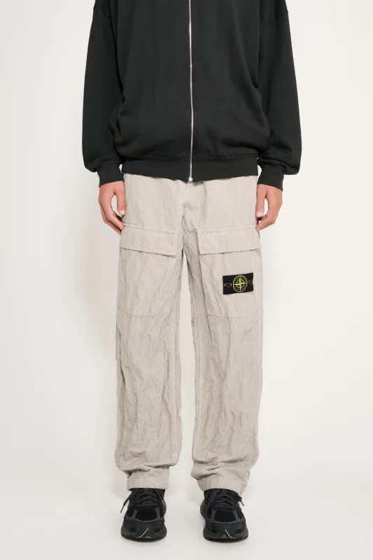Stone Island Wrinkled Corduroy 500-TC Cargo Trousers Pearl Grey sold by Tres Bien