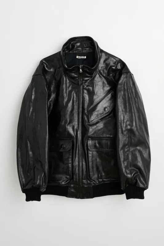 Auralee Lamb Leather Zip Blouson Black sold by Tres Bien