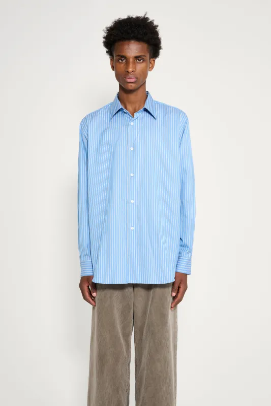 Auralee Cotton Silk Stripe Shirt Blue Stripe made by Auralee