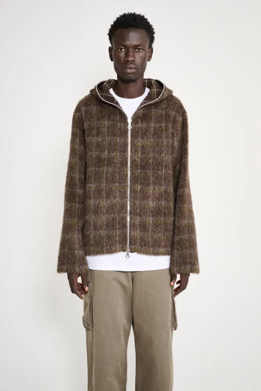 Our Legacy Full Zip Hood Dorf Check Hairy Wool sold by Tres Bien