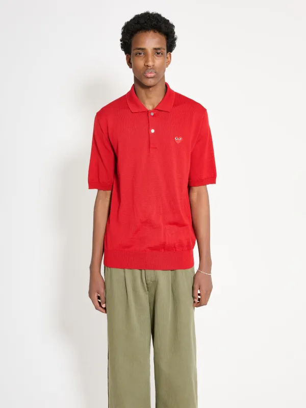 Comme des Garçons PLAY Polo Neck Short Sleeve Shirt Red sold by Tres Bien