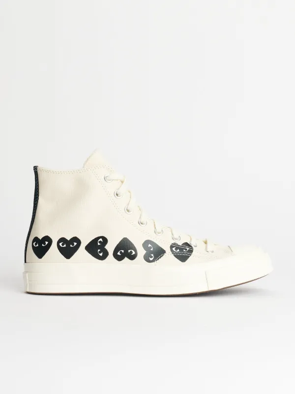 Comme des Garçons Play x Converse Chuck 70 Hi Multi Hearts White sold by Tres Bien