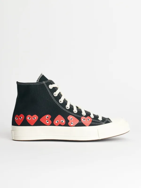 Comme des Garçons Play x Converse Chuck 70 Hi Multi Hearts Black sold by Tres Bien