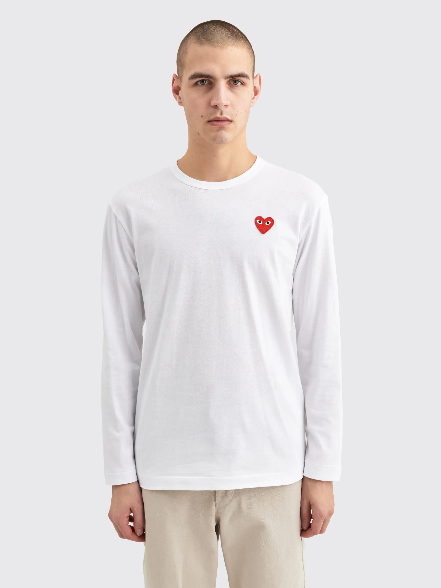 Comme des Garçons Play Small Heart LS T-shirt White Red sold by Tres Bien