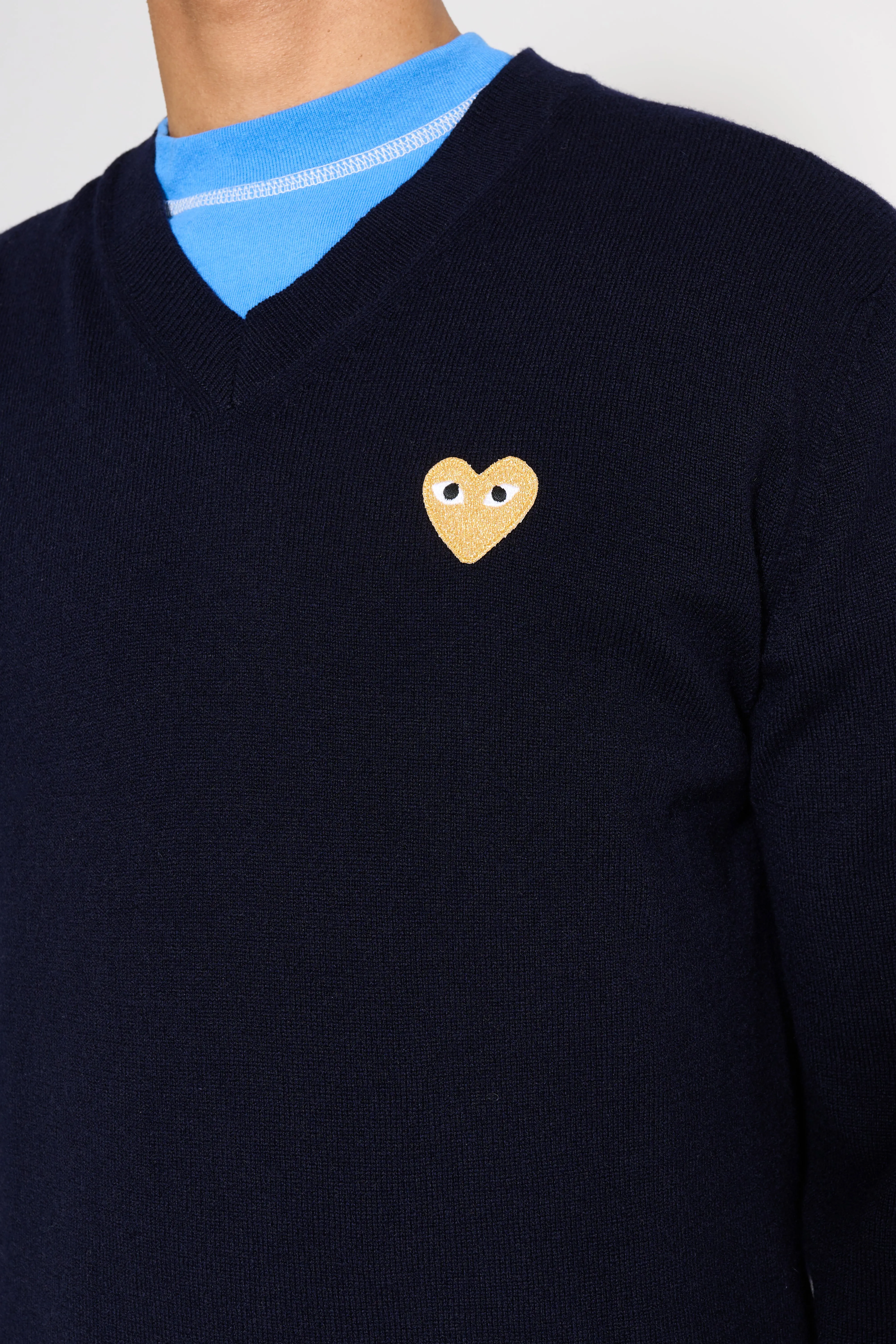 Comme des Garçons Play Small Heart Knitted V-Neck Pullover Navy sold by Tres Bien product image thumbnail 4