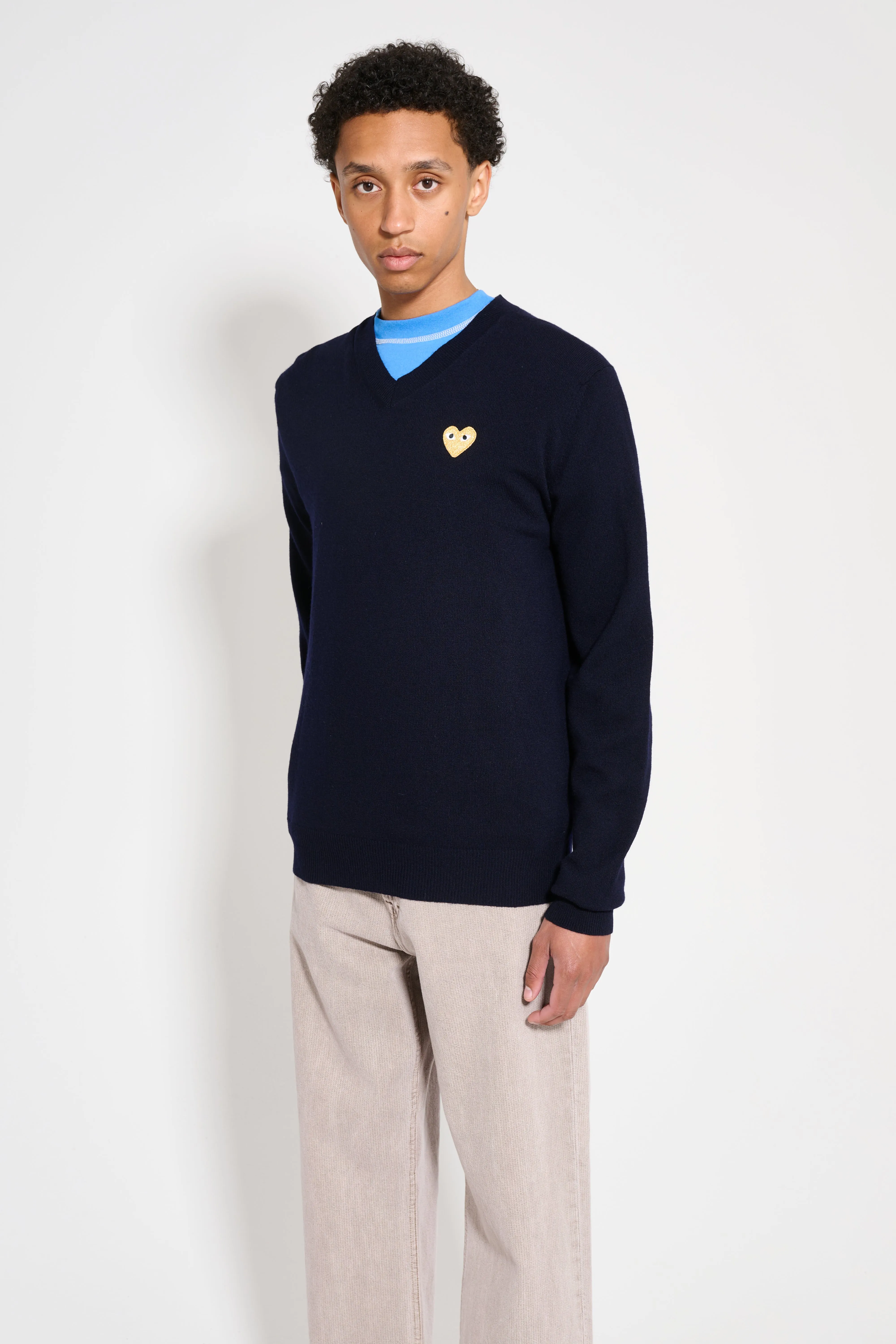 Comme des Garçons Play Small Heart Knitted V-Neck Pullover Navy sold by Tres Bien product image thumbnail 2