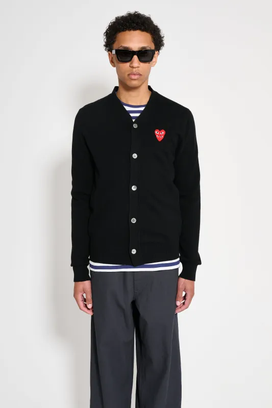 Comme des Garçons Play Double Heart Knitted Cardigan Black sold by Tres Bien
